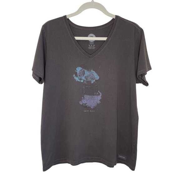 Life Is Good Charcoal V-Neck Tee "Half Full" Graphic tee, XL - Picture 1 of 9